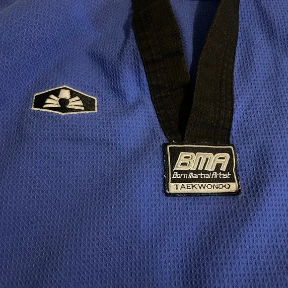 BMA Best Sangmoosa Taekwondo Uniform Gi USWC Black Belt Club Size 4‎ Blue MMA - Picture 6 of 13